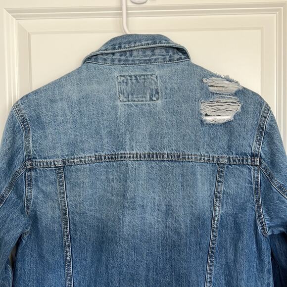 Forever 21 Women’s Blue Medium Wash Distressed Button Up Denim Jacket Size L‎ - Picture 11 of 13